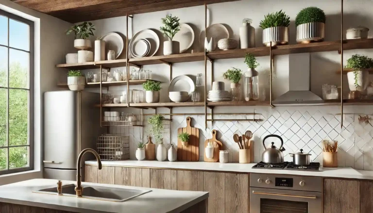 floating shelves in kitchen